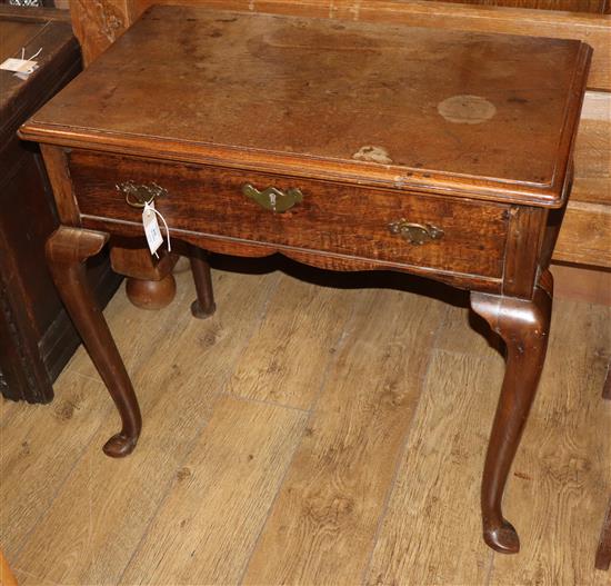 An 18th century mahogany side table, fitted single drawer on cabriole legs W.76cm